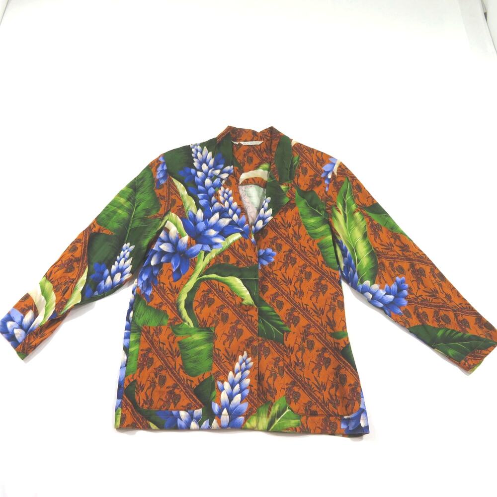Jack Winter Tropical Floral Lounge Coat Casual Jacket Green Rayon Sz M Vintage